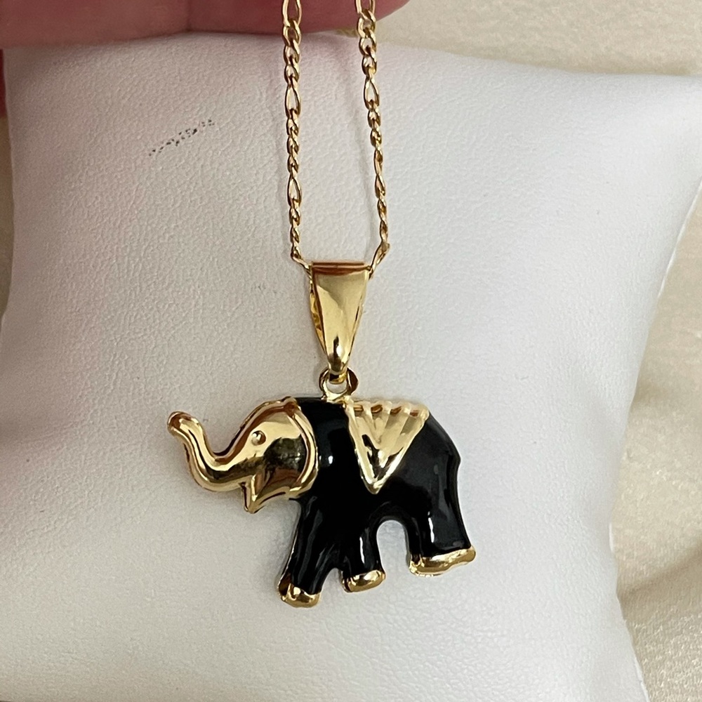 Gold & Black Elephant Pendant Necklace - Women Jewelry
